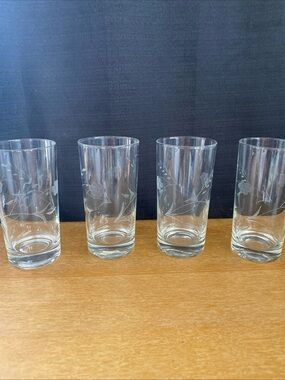 Vintage Princess House Clear Etched Floral Highball Glasses - Clear Set of 4